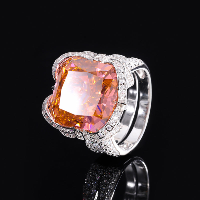 S925 Silver Hot Selling High Carbon Diamond Radiant Cut Padparadscha Pendant Ring 14*14 Earrings 10*10 Set-Mix MIx Style