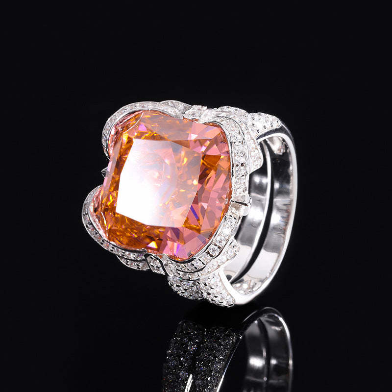 S925 Silver Hot Selling High Carbon Diamond Radiant Cut Padparadscha Pendant Ring 14*14 Earrings 10*10 Set-Mix MIx Style