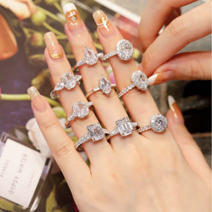 925 silver HW three-stone 2.5ct oval diamond ring egg-shaped ice flower cut high carbon diamond wedding ring light luxury high-end ring female-Mix MIx Style