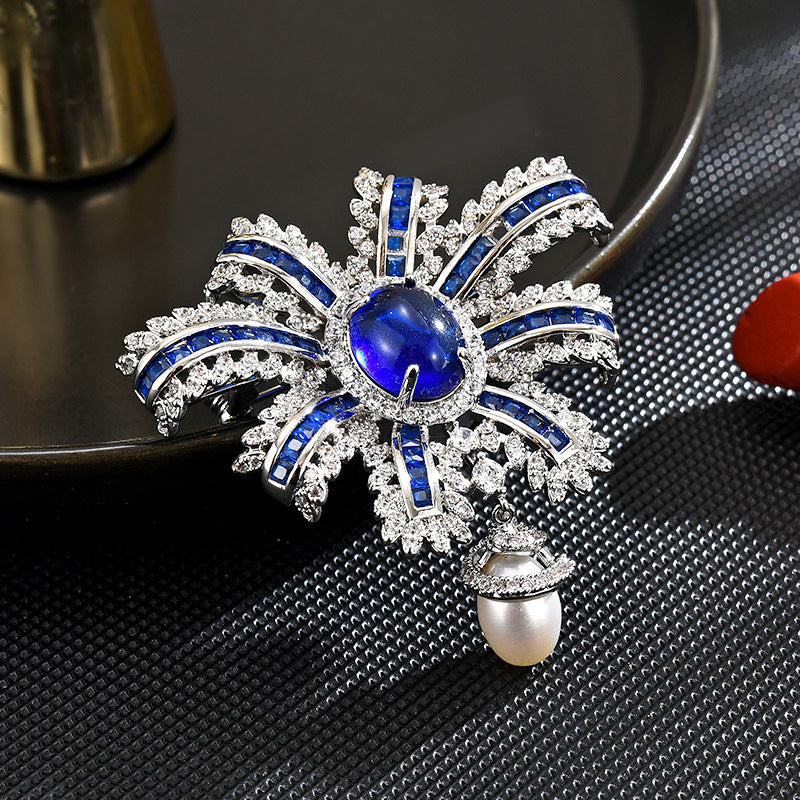 New freshwater pearl two-color blue zircon brooch high-end female exquisite personality brooch pin 2024 new trend-Mix MIx Style