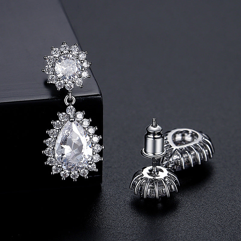 Green - Blue Trendy Pear Cut Moissanite Diamond Elegant 18k White Gold Plated Retro Drop Earrings | Mix Mix Style-Mix MIx Style