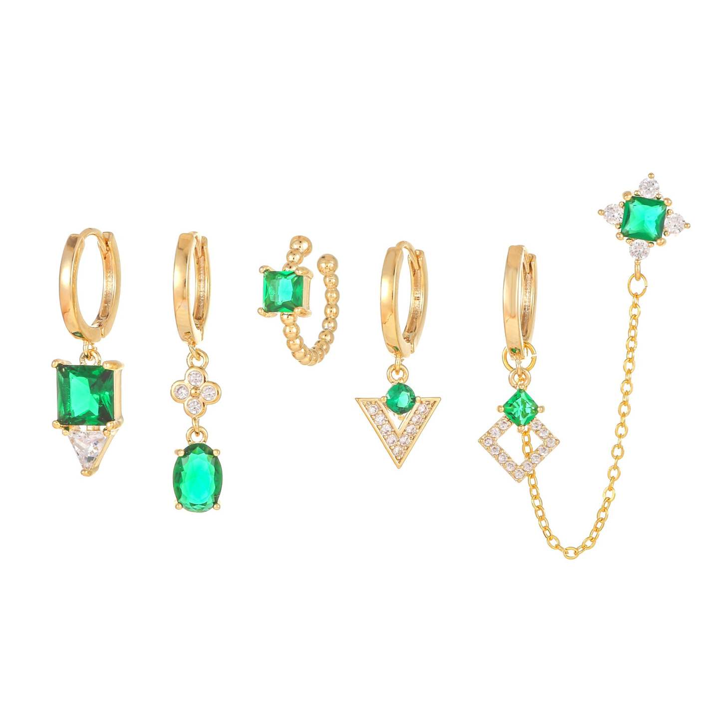 European and American fashion geometric earrings personality simple square ear buckle cross-border hot selling emerald zircon set earrings-Mix MIx Style
