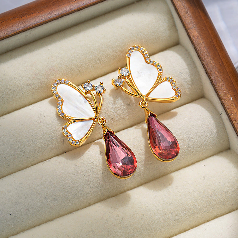 Retro earrings for women, niche design, high-end personality, exaggerated shell butterfly earrings, fashionable temperament, light luxury earrings-Mix MIx Style