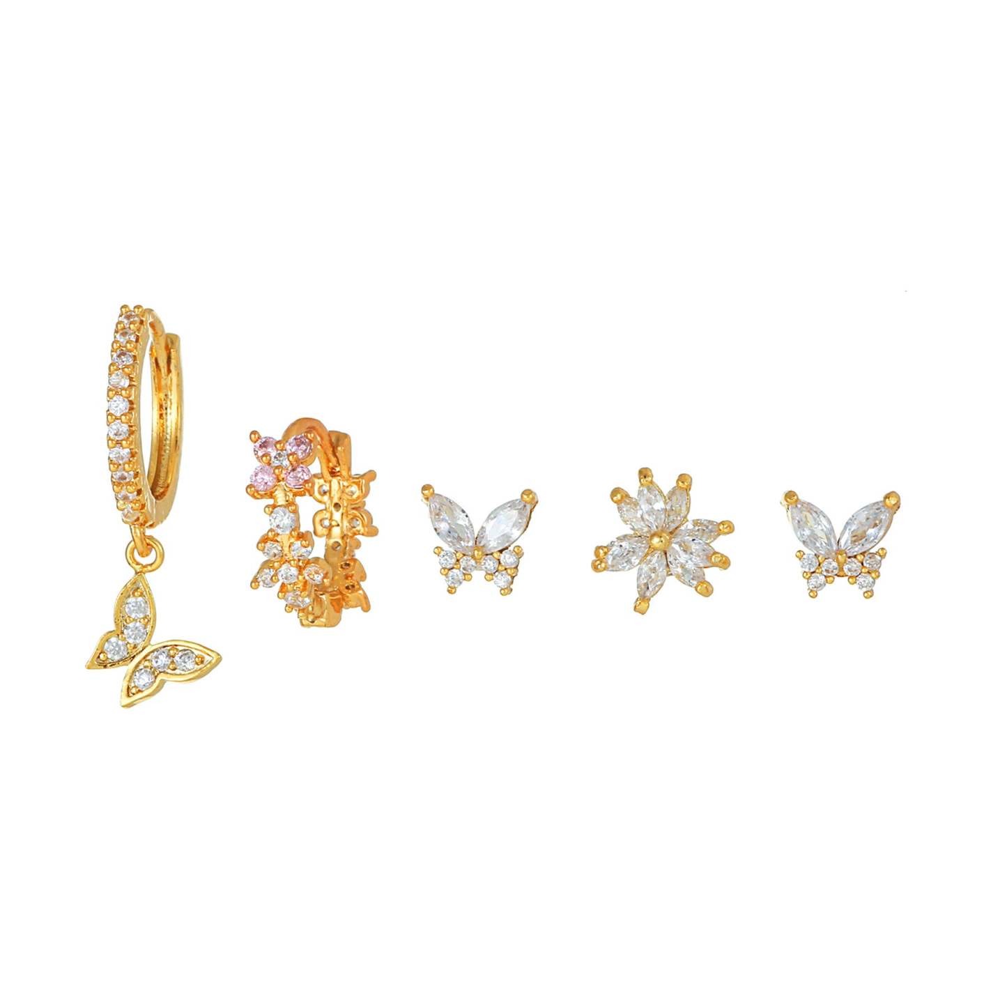 S925 silver needle forest butterfly set earrings super flash micro inlaid zircon small animal earrings niche design earrings-Mix MIx Style