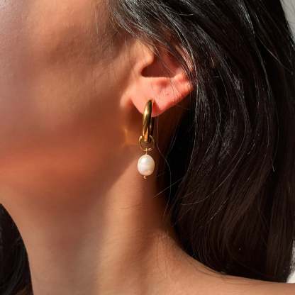 Classic White Akoya Pearl Minimalist 18k Vermeil Gold Plated Hoop Earrings | Mix Mix Style-Mix MIx Style