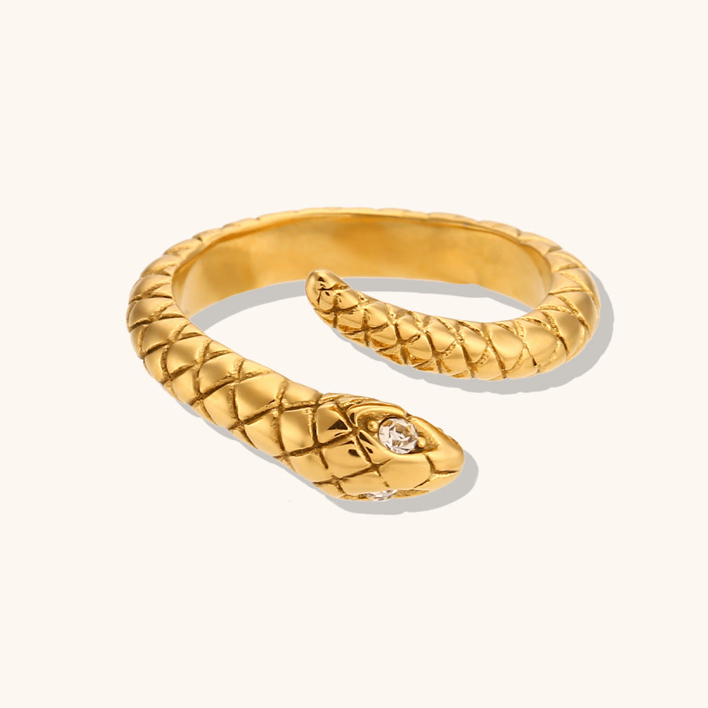 Snake Open Retro Classic Eyes Diamonds Elegant Dainty 18k Vermeil Gold Plated Adjustable Ring Jewelry | Mix Mix Style-Mix MIx Style
