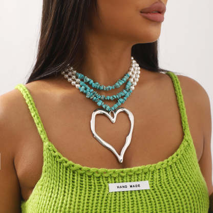 Multilayer Vintage Heart Pendant Akoya Pearls Luxury 18k White/Vermeil Gold Plated Necklace Jewelry | Mix Mix Style-Mix MIx Style