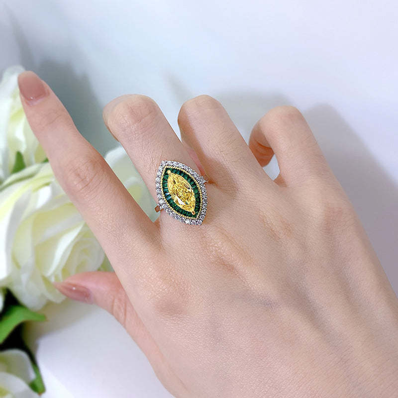 Yellow & Green Unique Marquise Cut Moissanite Diamond 3ct 18k White Gold Engagement Ring | Mix Mix Style-Mix MIx Style