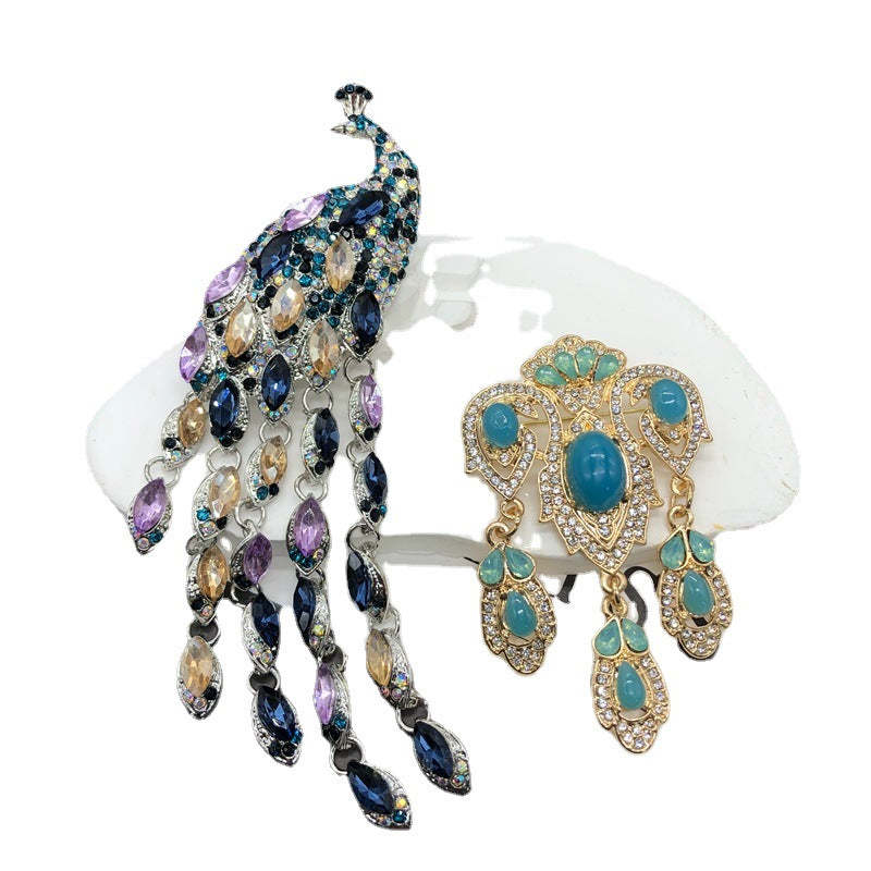 Vintage Tassel Colorful Sapphire Diamond Elegant Pin Brooch Peacock Phoenix Crown | Mix Mix Style [Hot Seller]-Mix MIx Style
