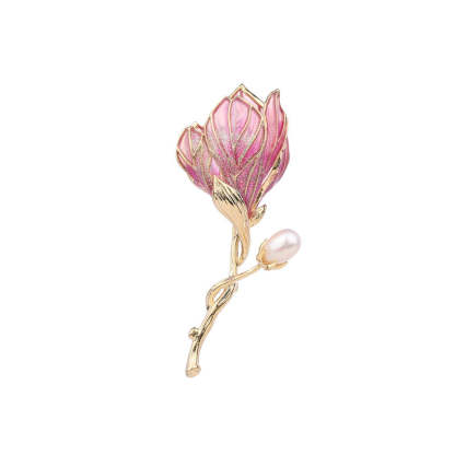 New elegant and high-end autumn and winter clothing accessories corsage fixed enamel color dripping magnolia brooch-Mix MIx Style