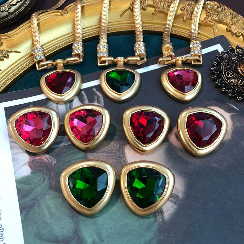 Minimalist Vintage Pendant Pear Cut Diamond Luxury 18k  Vermeil Gold Plated Necklace Earrings Jewelry Set | Mix Mix Style-Mix MIx Style