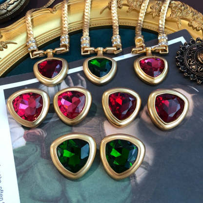 Minimalist Vintage Pendant Pear Cut Diamond Luxury 18k  Vermeil Gold Plated Necklace Earrings Jewelry Set | Mix Mix Style-Mix MIx Style