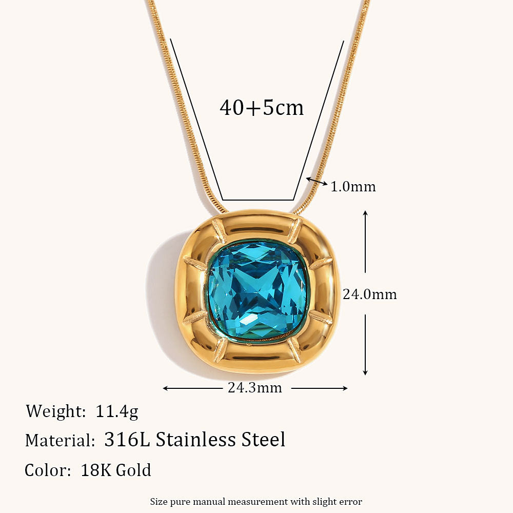 Green/Blue/White Retro Pendant Cushion Diamond Luxury 18k Gold Plated Necklace Earring Ring Jewelry Set | Mix Mix Style-Mix MIx Style