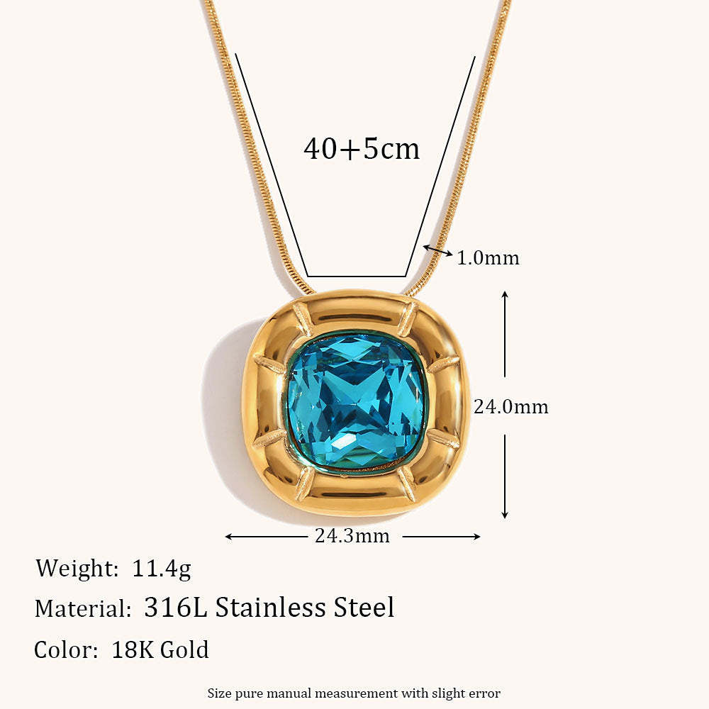 Green/Blue/White Retro Pendant Cushion Diamond Luxury 18k Gold Plated Necklace Earring Ring Jewelry Set | Mix Mix Style-Mix MIx Style