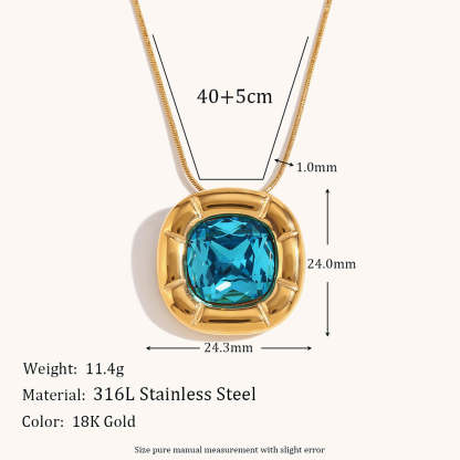 Green/Blue/White Retro Pendant Cushion Diamond Luxury 18k Gold Plated Necklace Earring Ring Jewelry Set | Mix Mix Style-Mix MIx Style