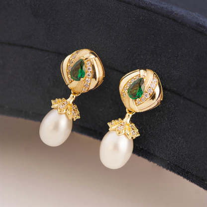 Dazzling White Akoya Green Pear Cut Moissanite Diamonds 18k Vermeil Gold Plated Drop Earrings | Mix Mix Style-Mix MIx Style