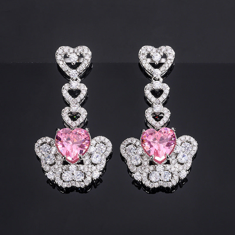 Red/Pink/Yellow Retro Pendant Heart Cut Diamond Luxury 18k White Gold Plated Necklace Earrings Jewelry Set | Mix Mix Style-Mix MIx Style