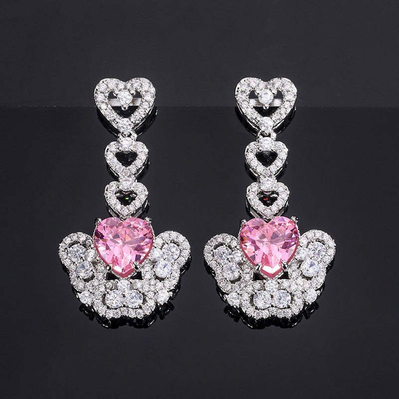 Red/Pink/Yellow Retro Pendant Heart Cut Diamond Luxury 18k White Gold Plated Necklace Earrings Jewelry Set | Mix Mix Style-Mix MIx Style