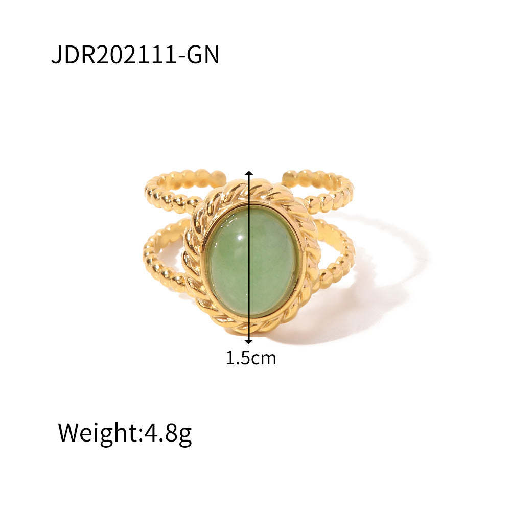 European and American retro stainless steel ring 18k gold plated ring inlaid with malachite jewelry wholesale-Mix MIx Style