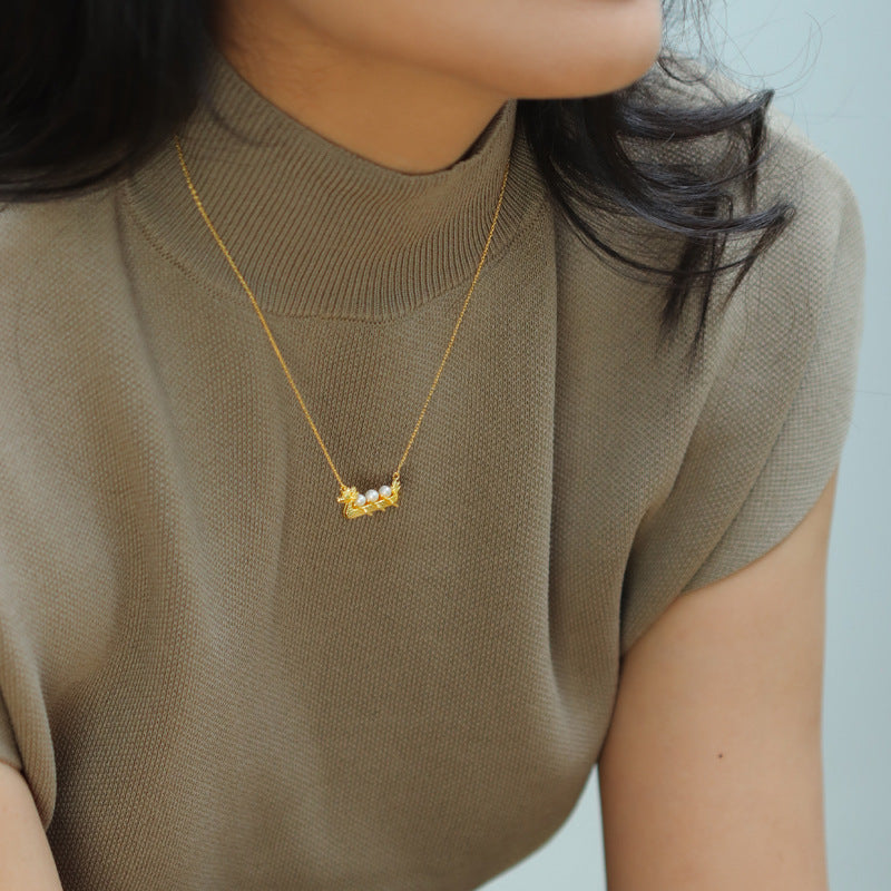 Vintage Golden Dragon Pendant Akoya Pearls Luxury 18k Gold Plated Necklace Jewelry | Mix Mix Style-Mix MIx Style