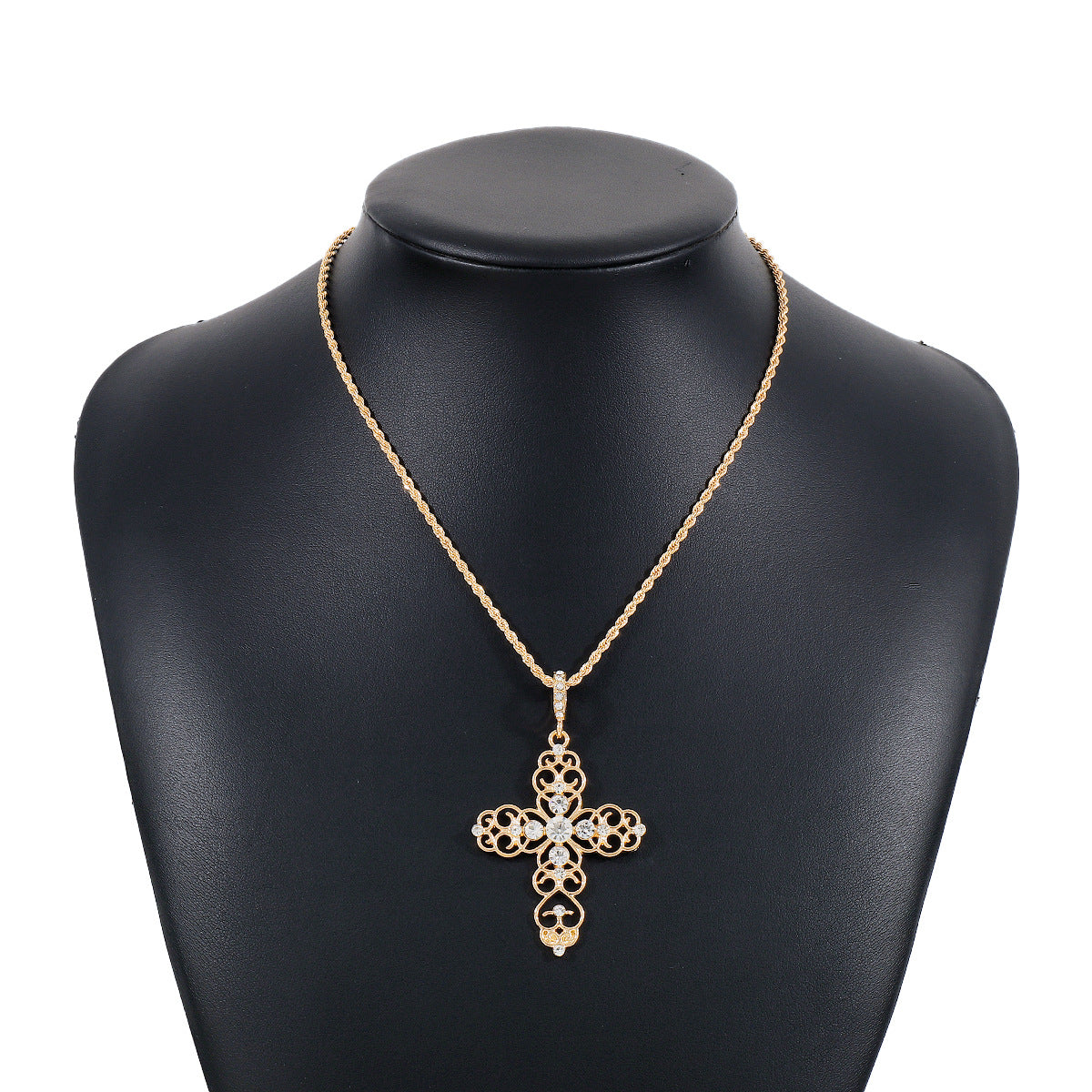 Cross Retro Classic Pendant White Diamonds Luxury 18k Gold Plated Necklace Earrings Jewelry Set | Mix Mix Style-Mix MIx Style