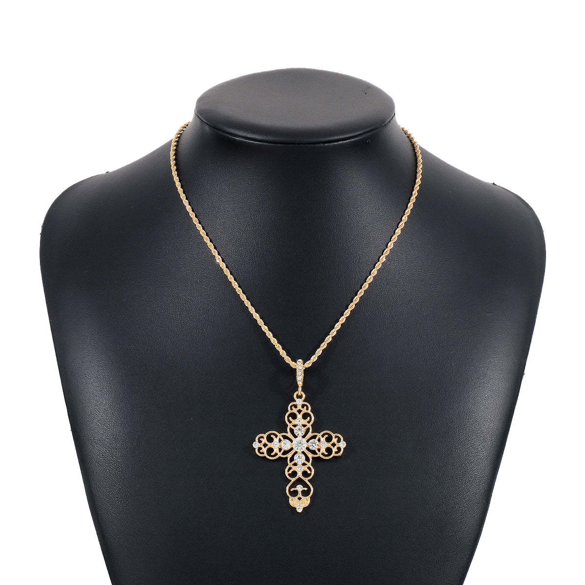 Cross Retro Classic Pendant White Diamonds Luxury 18k Gold Plated Necklace Earrings Jewelry Set | Mix Mix Style-Mix MIx Style