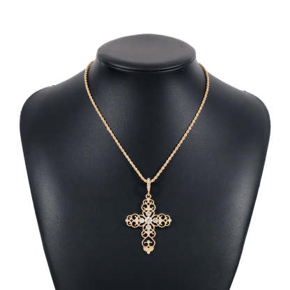 Cross Retro Classic Pendant White Diamonds Luxury 18k Gold Plated Necklace Earrings Jewelry Set | Mix Mix Style-Mix MIx Style