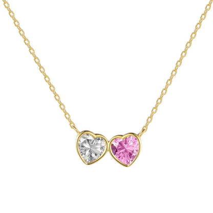 Linlang S925 sterling silver double heart necklace for women, exquisite and cute design, heart-shaped zircon pendant, clavicle chain, simple silver jewelry-Mix MIx Style