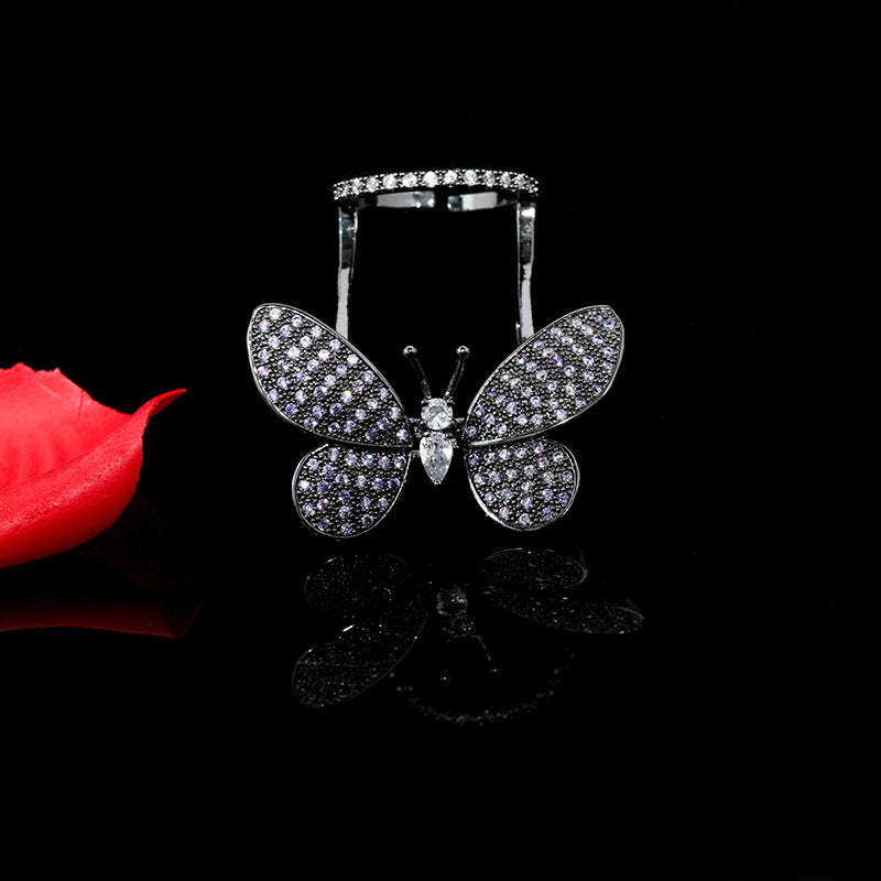 New Japanese and Korean simple personality fashion three-dimensional versatile zircon micro-inlaid luxury moving butterfly ring manufacturer wholesale-Mix MIx Style