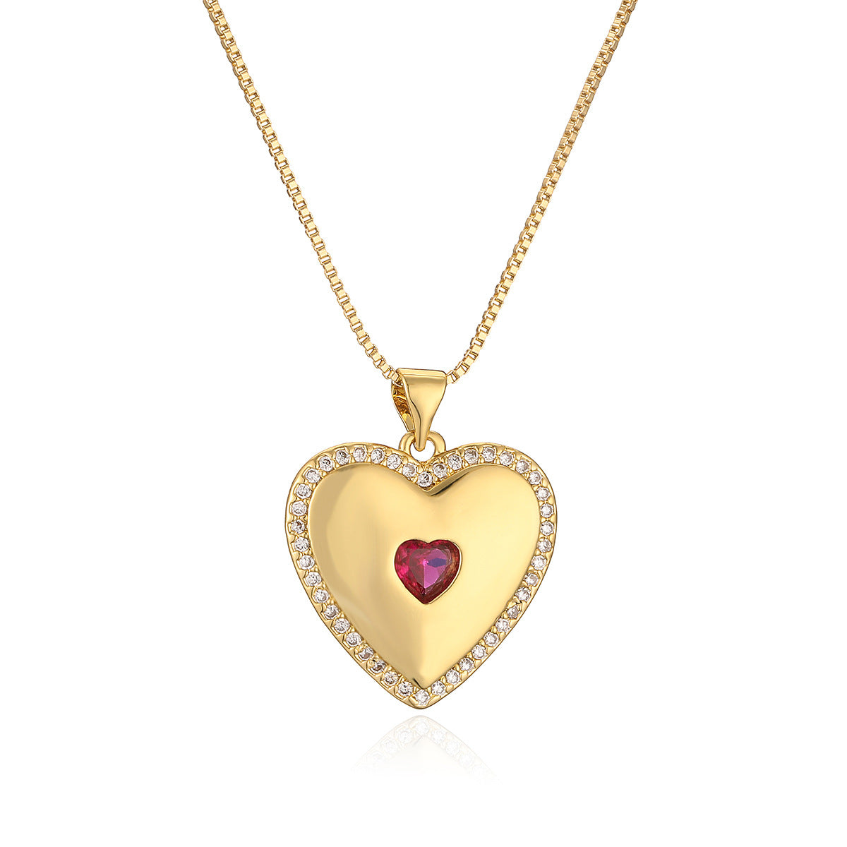 Pink Love Vintage Colid Heart Pendant Heart Cut Diamond Luxury 18k Gold Plated Necklace Jewelry | Mix Mix Style-Mix MIx Style