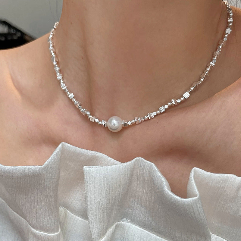 Dazzling Retro Pendant Akoya Pearl and Silver Beads 18k White Gold Plated Necklace Bracelet Earrings Jewelry Set | Mix Mix Style-Mix MIx Style