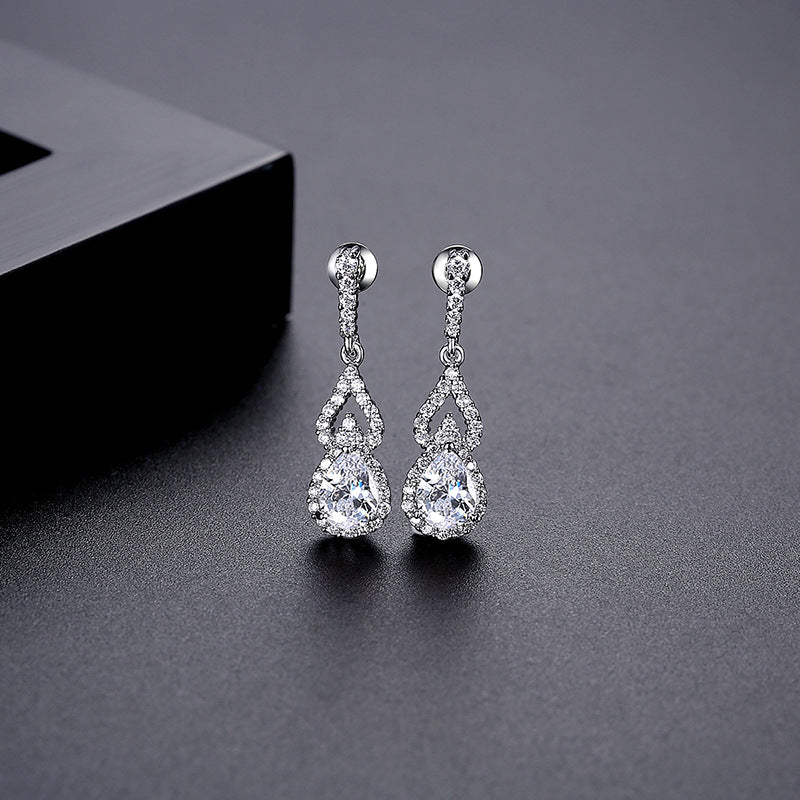 Green - Red - Blue Classic Pear Cut Moissanite Diamonds Elegant 18k White Gold Plated Vintage Retro Drop Earrings | Mix Mix Style-Mix MIx Style