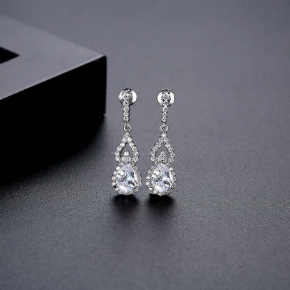 Green - Red - Blue Classic Pear Cut Moissanite Diamonds Elegant 18k White Gold Plated Vintage Retro Drop Earrings | Mix Mix Style-Mix MIx Style