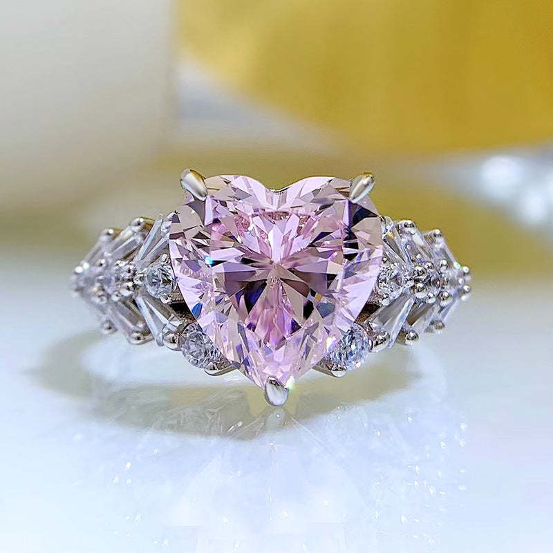 Glam Pink Heart Cut Moissanite Diamond 3.5ct 18k White Gold Plated Engagement Ring | Mix Mix Style-Mix MIx Style