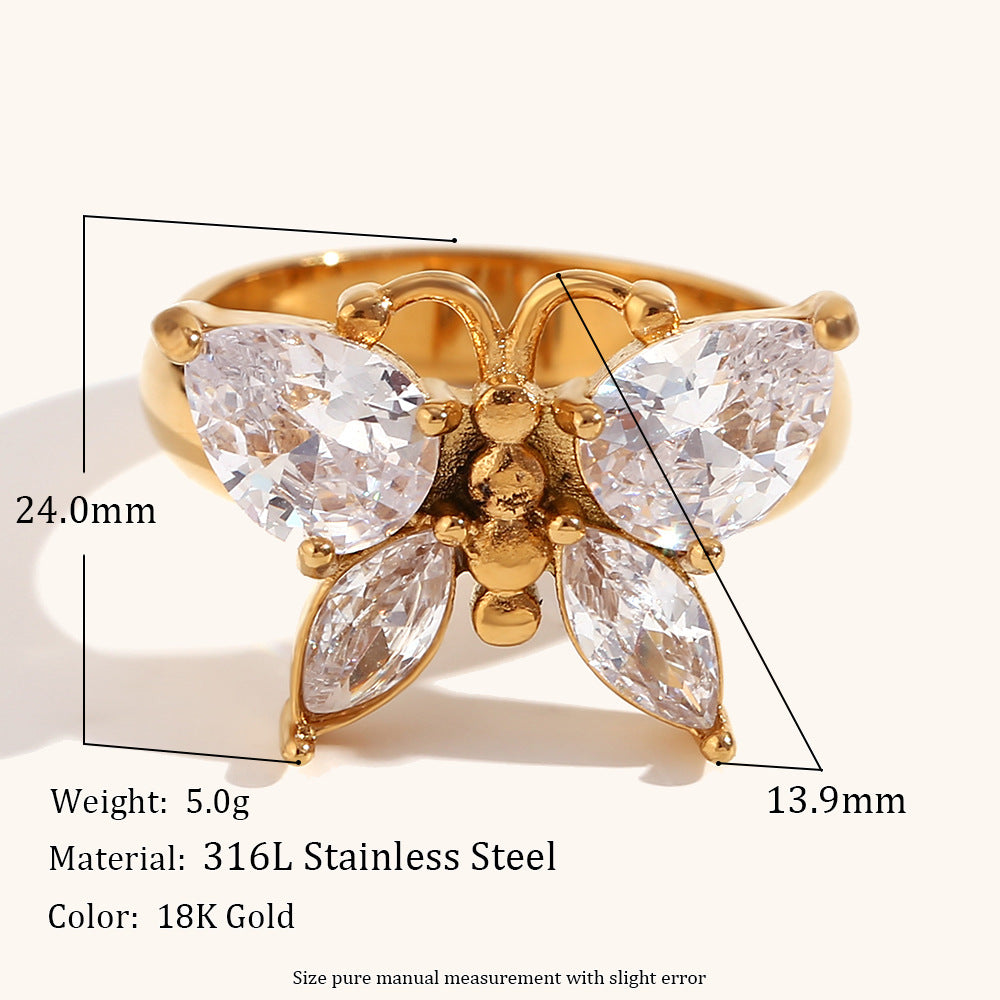 Butterfly Band Antique Retro Pear Cut Diamonds Elegant  18k Vermeil Gold Plated Ring Jewelry | Mix Mix Style-Mix MIx Style