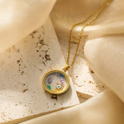 Retro Round Transparent Pendant Luxury Devils Eyes 18k Vermeil Gold Plated Necklace Jewelry | Mix Mix Style-Mix MIx Style