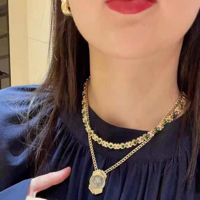 Green Vintage Retro Oval Cut Diamonds Luxury 18k Vermeil Gold Plated Choker Necklace Jewelry | Mix Mix Style-Mix MIx Style