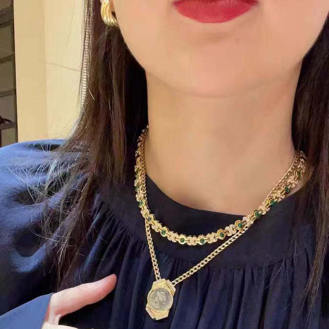 Green Vintage Retro Oval Cut Diamonds Luxury 18k Vermeil Gold Plated Choker Necklace Jewelry | Mix Mix Style-Mix MIx Style