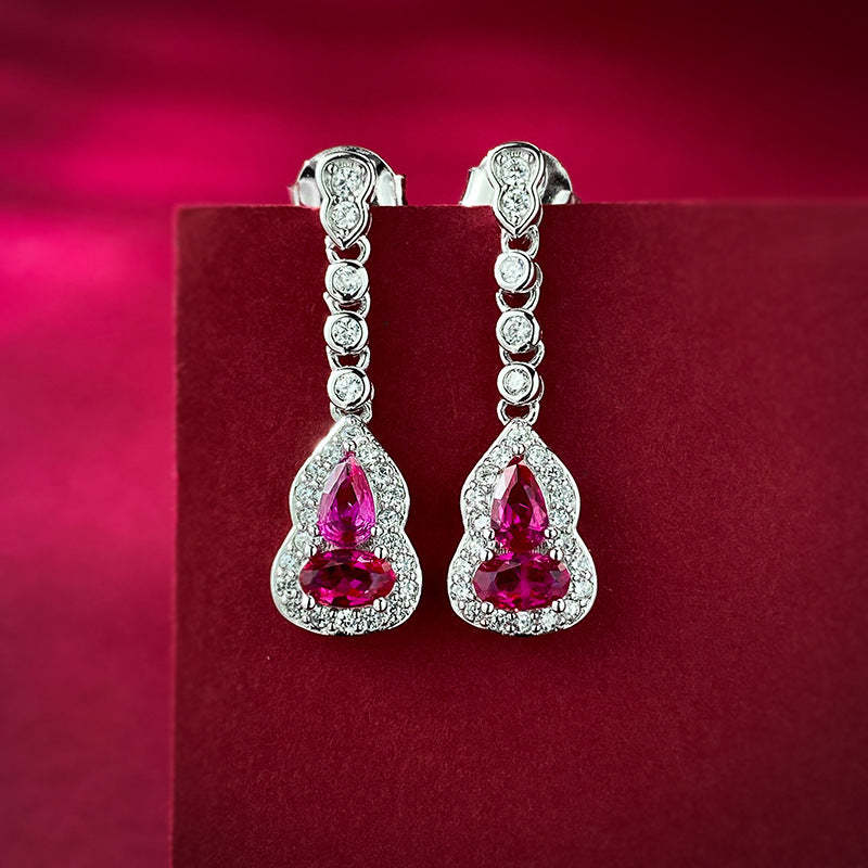 Pink Chain Dazzling Pear Cut Moissanite Diamonds Luxury 18k White Gold Plated Drop Earrings | Mix Mix Style-Mix MIx Style