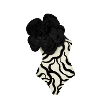 Statement Bodysuit & Swimsuit With Oversized Flower - Black | Mix Mix Style [Hot Seller]-Mix MIx Style