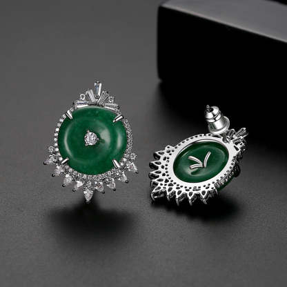 Green Circle Classic Moissanite Diamonds Elegant 18k White Gold Plated Vintage Retro Stud Earrings | Mix Mix Style-Mix MIx Style