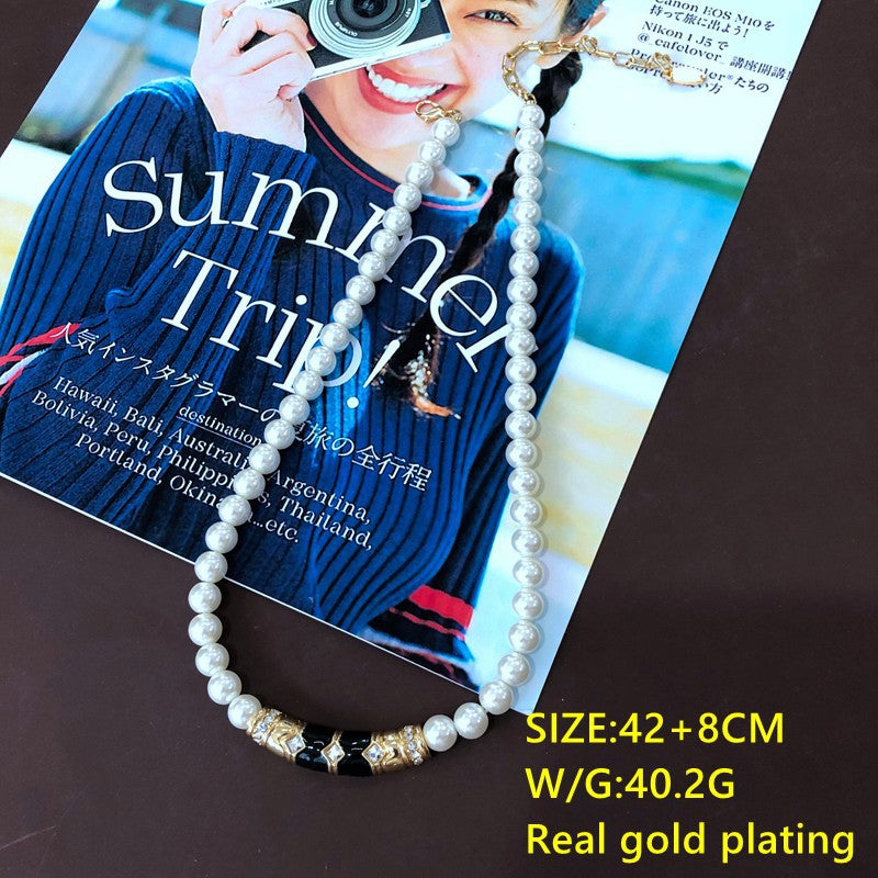 Golden Vintage Retro Pendant Akoya Pearls & Diamonds Luxury 18k Vermeil Gold Plated Necklace Jewelry | Mix Mix Style-Mix MIx Style