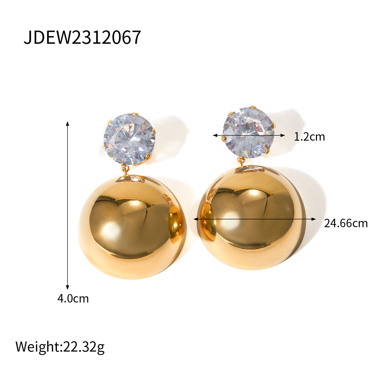 Ball Shaped Glossy Timeless Round Moissanite Diamonds Luxury 18k Vermeil Gold Plated Drop Earrings | Mix Mix Style-Mix MIx Style