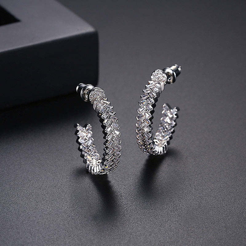 Trendy Multicolor Moissanite Diamonds Elegant 18k Vermeil/White Gold Plated Vintage Hoop Earrings | Mix Mix Style-Mix MIx Style