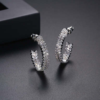 Trendy Multicolor Moissanite Diamonds Elegant 18k Vermeil/White Gold Plated Vintage Hoop Earrings | Mix Mix Style-Mix MIx Style