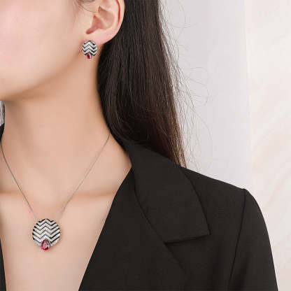 Pink & Blue Vintage Pendant Pear Cut Diamond Luxury 18k White Gold Plated Necklace Earrings Jewelry Set | Mix Mix Style-Mix MIx Style
