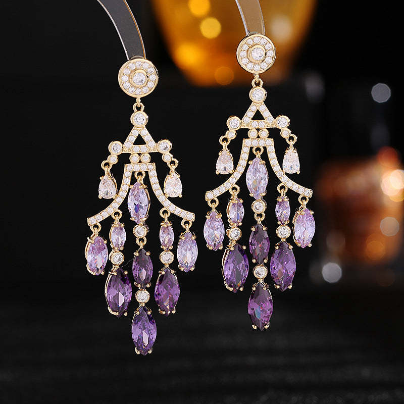 Heavy Industry Earrings Factory Direct Sales Zircon Inlaid Exaggerated Atmosphere Water Drop Tassel Earrings Banquet Dress Bridal Earrings-Mix MIx Style