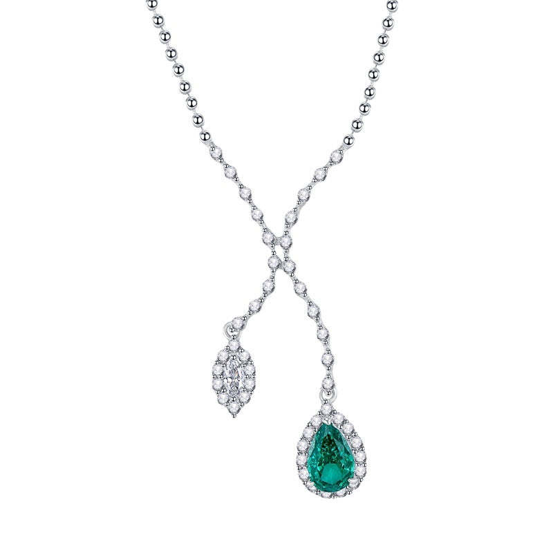 Mujing Jewelry 2023 European 3ct and American New Products 925 Silver Paraiba 7*11 High Carbon Diamond Necklace Women's Clavicle Chain Pendant-Mix MIx Style