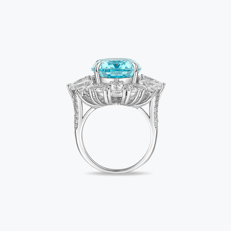 Sky Blue Pear & Oval Cut Moissanite Diamond High-End 18k White Gold Engagement Ring | Mix Mix Style-Mix MIx Style