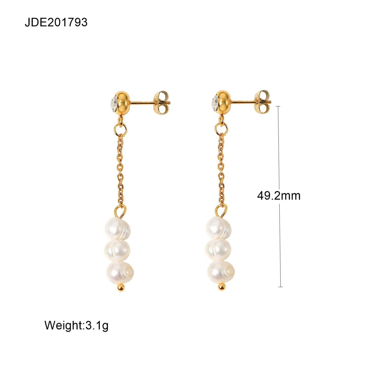Classic Timeless White Akoya Pearls & Moissanite Diamonds Elegant 18k Vermeil Gold Plated Hoop/Drop Earrings | Mix Mix Style-Mix MIx Style